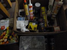 Box of Assorted Garden Nutrients, Sealants, Screws