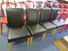 Set of Four Brown Leatherette Dining Chairs