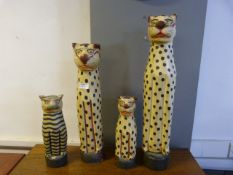 Set of Four Carved Wood Painted Cat Figurines