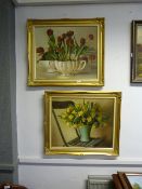 Pair of Gilt Framed Acrylic Paintings on Canvas 