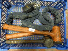 Three Plastic Mallets and a Chain Lock