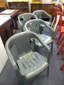 Set of Four Green Plastic Garden Chairs