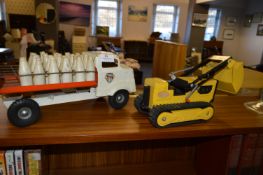 Triang Tin Plate Milk Trunk and Tonka Caterpillar