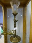 Bronze Deco Style Nude Lady Table Lamp with Cut Glass Shade