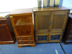 Oak TV Cabinet and a Walnut Inlaid Hi Fi Cabinet