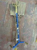 Bundle of Tools; Fork Spades, Rake and Garden Claw