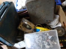 Box of Makita Cordless Drills, Motorcycle Battery,