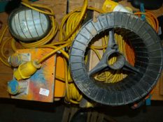 Assorted 110V Extension Leads, Halogen Work Lamp a
