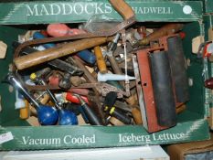 Box of Assorted Joiners Tools; Chisels, Surf Forms