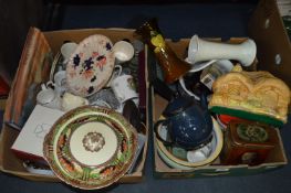 Two Boxes Containing Decorative Dinnerware, Vases,