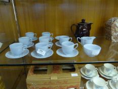 Denby Stoneware Coffee Pot and Eight Coffee Cups &