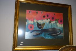 Large Gilt Framed Print - Cat & Puppies