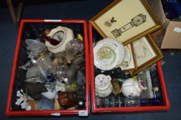 Two Storage Crates, Pottery, Glassware, Pictures,