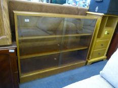 Oak Bookcase with Sliding Glass Doors