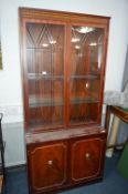 Mahogany Wall Unit with Glazed Doors and Shelves