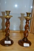 Pair of Oak Barley Twist Candlesticks
