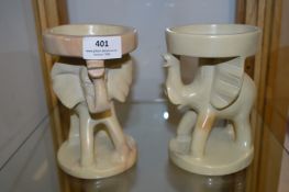Pair of Soapstone Elephant Candle Burners