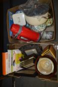 Two Boxes Containing Storage Jars, Picture Frames,