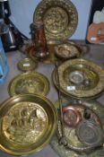 Selection of Brass Wall Chargers, Tray, Coffee Pot