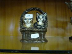 Cast Iron Door Stop in the From of Kittens in a Ba