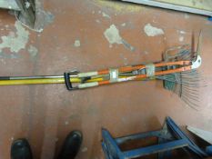 Assorted Gardening Tools; Rakes, Fork and Hedge Cu