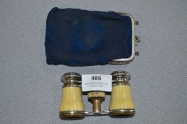 Pair of Ivorine & Brass Opera Glasses with Purse