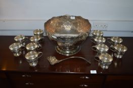 Silver Plated Punch Bowl with Twelve Cup and a Lad