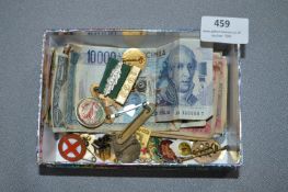 Collection of World Bank Notes and Enamel Badges