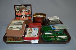 Tray Lot; Vanity Set, Cigarette and Tea Cards, Jew