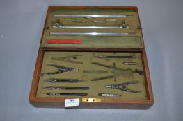 Oak Cased Draftsmen's Drawing Set