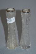 Pair of Cut Glass Silver Rimmed Flower Vases - Bir