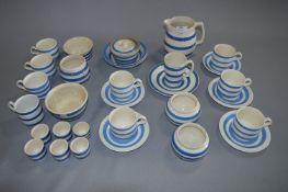 Quantity of Blue & White Stripe Cornish Ware Style