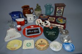 Breweriana Collection of Ashtrays, Jugs, Bar Stand
