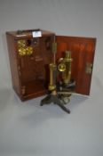 Baker's of London Mahogany Cased Brass Microscope