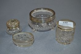 Two Silver Topped Cut Glass Jars, Silver Rimmed Bo