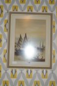 Framed Oriental Watercolour - Junk Boats on River