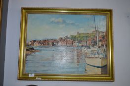 Gilt Framed Oil on Board - Sunday Morn Whitby Harb