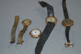 Four 9cT Gold Cased Wristwatches