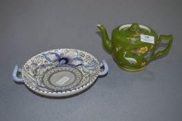 Carlton Cloisonne Ware Decorative Teapot and Charlotte Rhead Dish