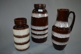 Three Brown Glazed West German Vases