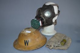 WWII Wardens Hat and Gas Mask