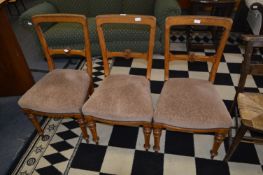 Set of Thee Victorian Oak Dining Chairs with Uphol