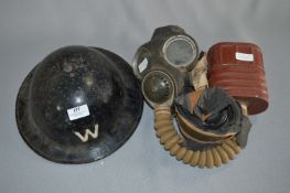 WWII Warden's Helmet and Gas Mask