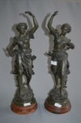 Pair of Spelter Bronze Effect Victorian Figurines
