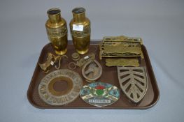 Brassware; Vases, Trivets, Hooks, etc.