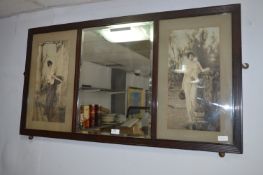 Framed Over Mantel Mirror Flanked By Prints of Lad