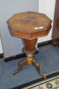 Victorian Walnut Sewing Work Table on Pedestal Sta