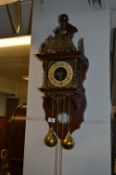 Dutch Wood Cased Wall Clock with Decorative Brass