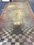 A Masonic Lodge Floor Cloth, with painted decoration in the form of Masonic symbols and faux tiles