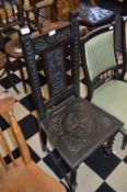 Carved Ebonised Oak Dining Chair with Barley Twist